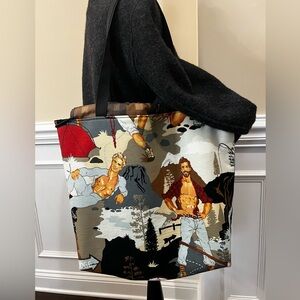 Unisex-Drawstring Unconstructed Tote Shoulder Bag. Glam Camping. Back-to-School